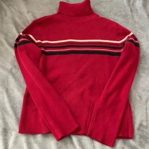 red thin knitted turtle neck